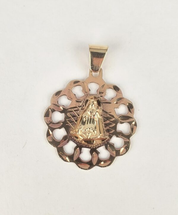 10k Multi-Tone Gold Caridad De Cobre Medallion Circle Drop Pendant - Image 3