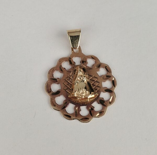 10k Multi-Tone Gold Caridad De Cobre Medallion Circle Drop Pendant - Image 4
