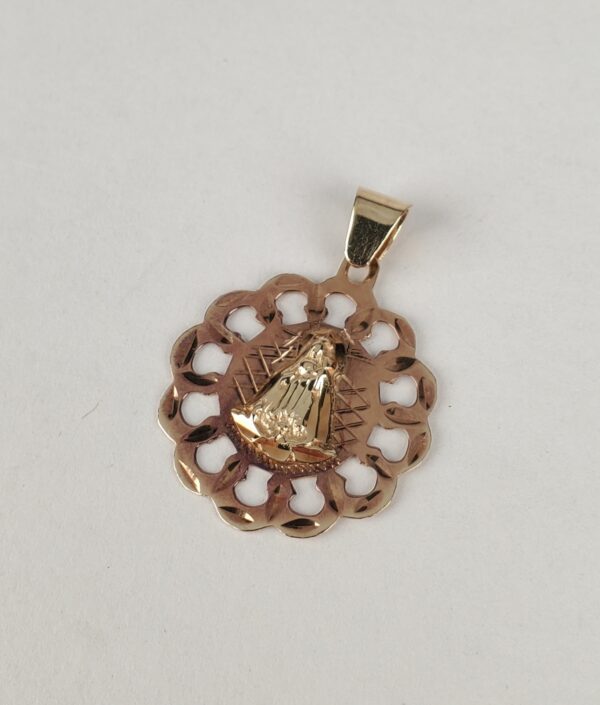10k Multi-Tone Gold Caridad De Cobre Medallion Circle Drop Pendant - Image 5