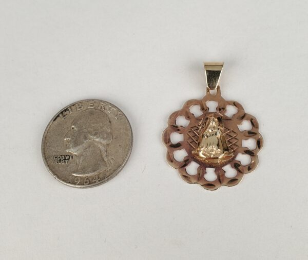10k Multi-Tone Gold Caridad De Cobre Medallion Circle Drop Pendant - Image 8