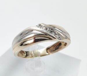 10k Multi-Tone Gold Natural Round Brilliant Diamond Mens Wedding Band Ring