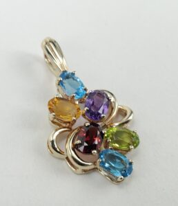 10k Yellow Gold Multi Colored Topaz Garnet Amethyst Citrine Peridot Pendant