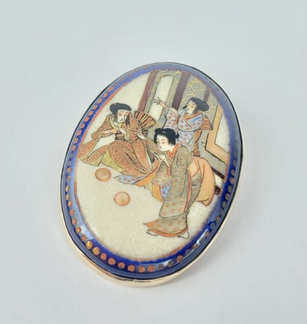 10k Yellow Gold Satsuma Oval Japanese Charm Pin Brooch Pendant 1 7/8'' - Image 3