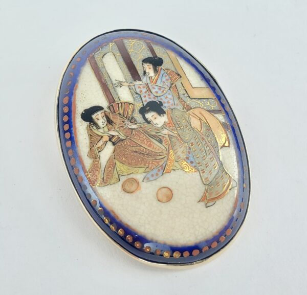 10k Yellow Gold Satsuma Oval Japanese Charm Pin Brooch Pendant 1 7/8'' - Image 4