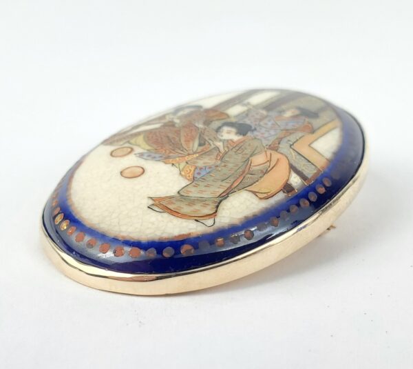 10k Yellow Gold Satsuma Oval Japanese Charm Pin Brooch Pendant 1 7/8'' - Image 5