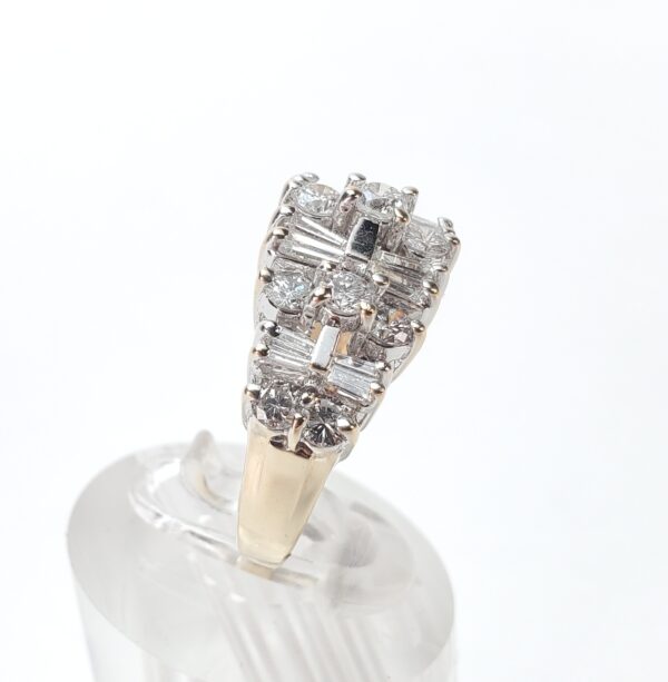 14k Multi-Tone Gold 2.2ctw Round Brilliant Baguette Diamond Cluster Band Ring - Image 6