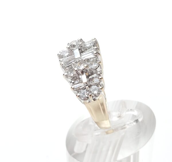 14k Multi-Tone Gold 2.2ctw Round Brilliant Baguette Diamond Cluster Band Ring - Image 7