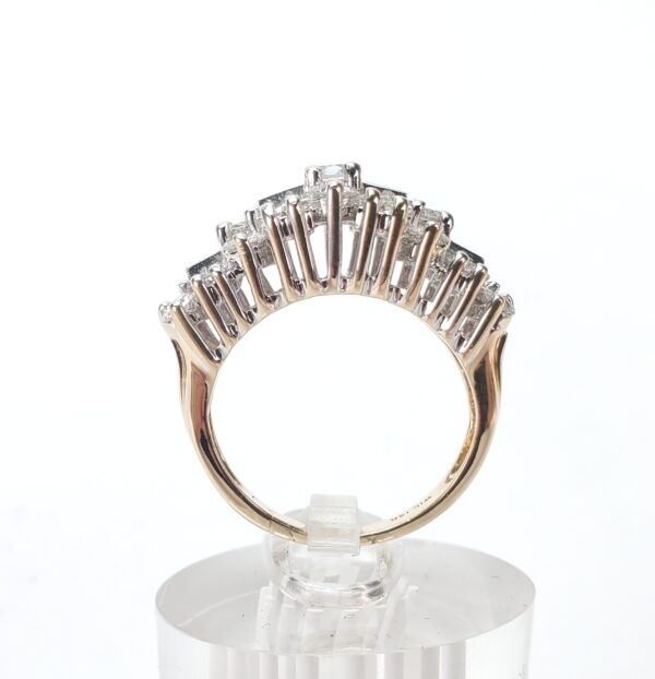 14k Multi-Tone Gold 2.2ctw Round Brilliant Baguette Diamond Cluster Band Ring - Image 8