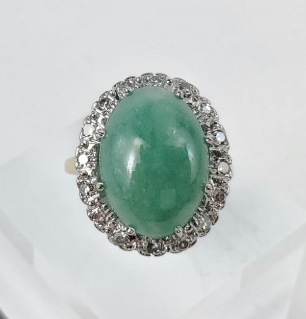 14k Two-Tone Gold Jadeite Jade Halo Natural Diamond Cocktail Ring 7.75'' - Image 3