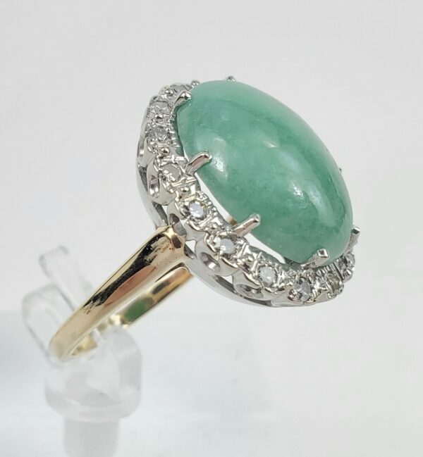 14k Two-Tone Gold Jadeite Jade Halo Natural Diamond Cocktail Ring 7.75'' - Image 5