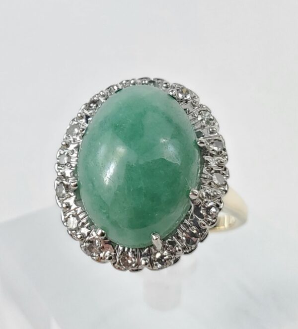14k Two-Tone Gold Jadeite Jade Halo Natural Diamond Cocktail Ring 7.75''