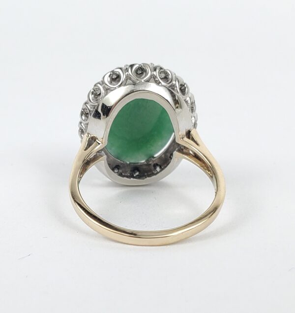 14k Two-Tone Gold Jadeite Jade Halo Natural Diamond Cocktail Ring 7.75'' - Image 9