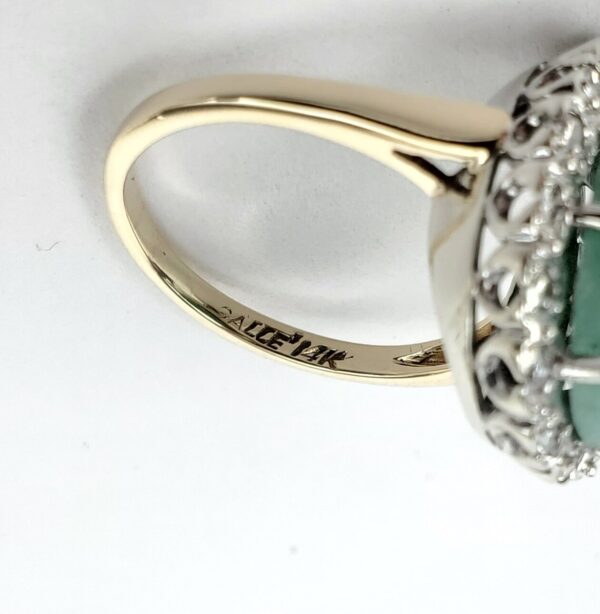 14k Two-Tone Gold Jadeite Jade Halo Natural Diamond Cocktail Ring 7.75'' - Image 10