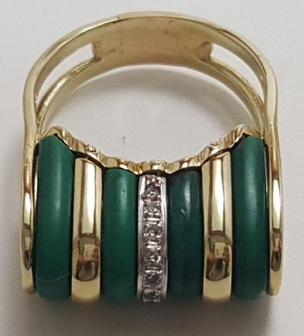 14k Two Tone White & Yellow Gold Unique Malachite Diamond Ring Size 8.75 - Image 5