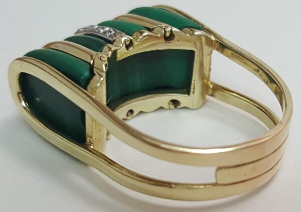 14k Two Tone White & Yellow Gold Unique Malachite Diamond Ring Size 8.75 - Image 6