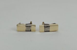 14k Two Tone Yellow White Gold Bar and Coil Wrapped Leverback Earrings 3/4''