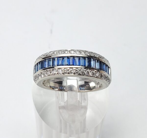14k White Gold 1.31ctw Natural Blue Sapphire Diamond 7.75mm Mens Band Ring 7'' - Image 3