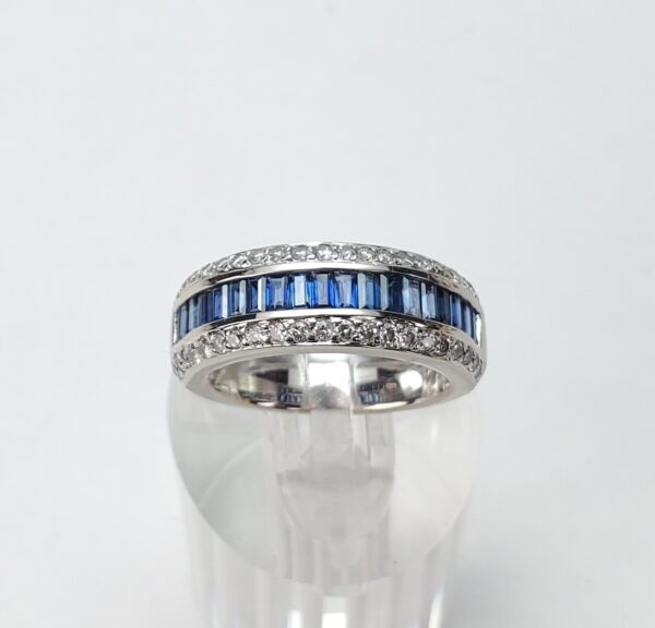 14k White Gold 1.31ctw Natural Blue Sapphire Diamond 7.75mm Mens Band Ring 7'' - Image 4