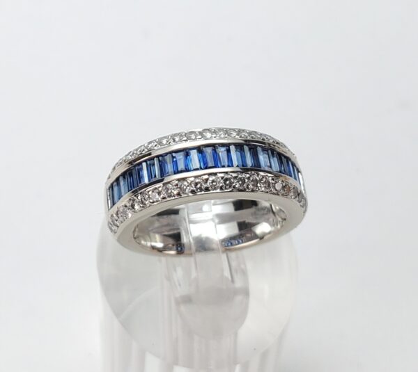 14k White Gold 1.31ctw Natural Blue Sapphire Diamond 7.75mm Mens Band Ring 7'' - Image 5