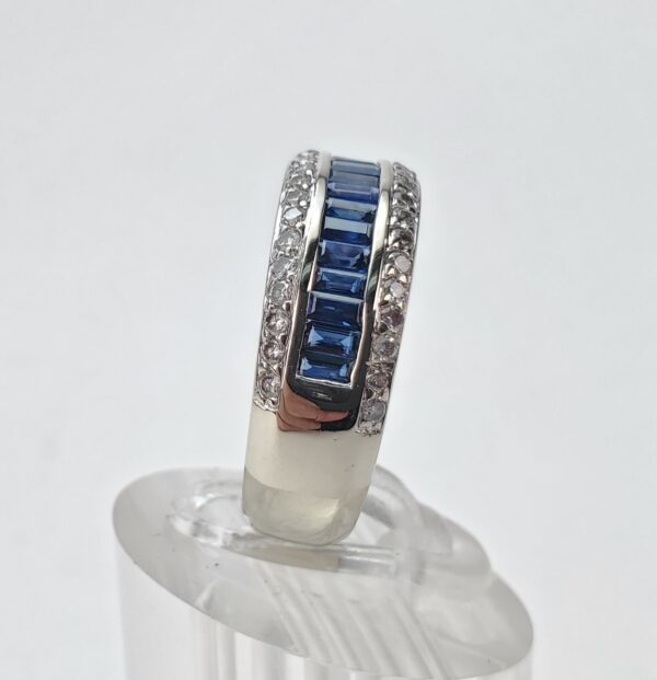 14k White Gold 1.31ctw Natural Blue Sapphire Diamond 7.75mm Mens Band Ring 7'' - Image 6