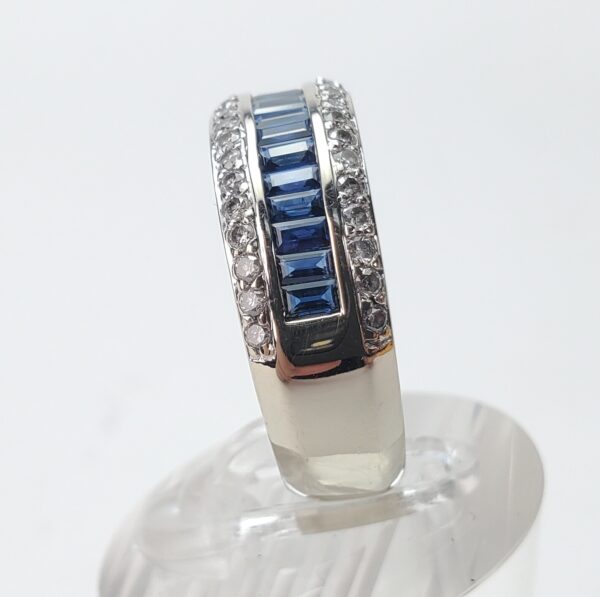 14k White Gold 1.31ctw Natural Blue Sapphire Diamond 7.75mm Mens Band Ring 7'' - Image 7