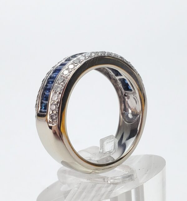 14k White Gold 1.31ctw Natural Blue Sapphire Diamond 7.75mm Mens Band Ring 7'' - Image 8