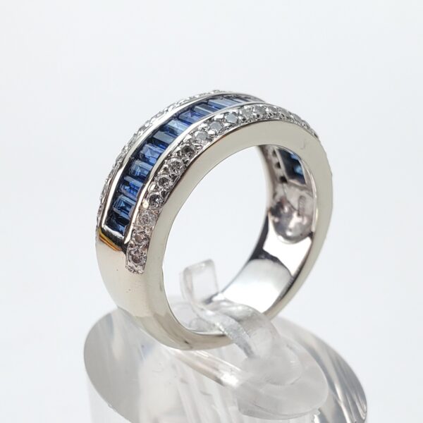 14k White Gold 1.31ctw Natural Blue Sapphire Diamond 7.75mm Mens Band Ring 7'' - Image 9