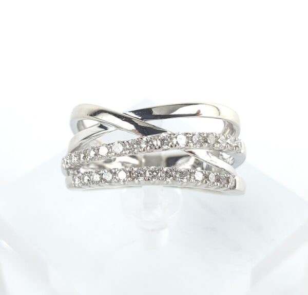 14k White Gold .50ctw Round Brilliant Diamond Weave Crossover Band Ring 6.25'' - Image 3
