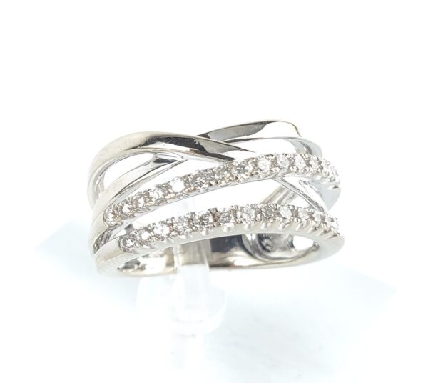 14k White Gold .50ctw Round Brilliant Diamond Weave Crossover Band Ring 6.25'' - Image 4