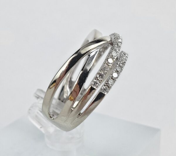 14k White Gold .50ctw Round Brilliant Diamond Weave Crossover Band Ring 6.25'' - Image 5