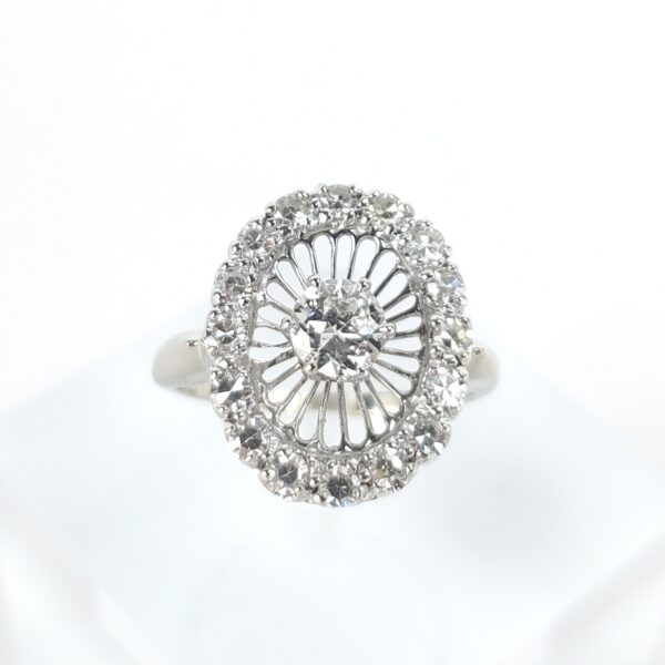 14k White Gold .90ctw Old European Single Cut Halo Diamond Oval Cocktail Ring - Image 3