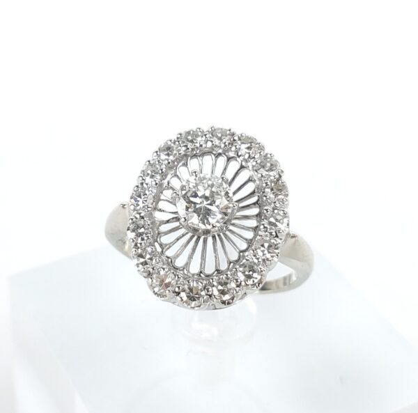 14k White Gold .90ctw Old European Single Cut Halo Diamond Oval Cocktail Ring - Image 4
