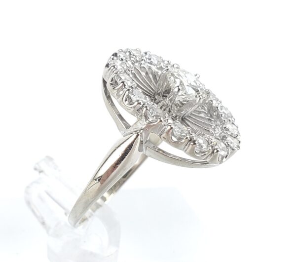 14k White Gold .90ctw Old European Single Cut Halo Diamond Oval Cocktail Ring - Image 5