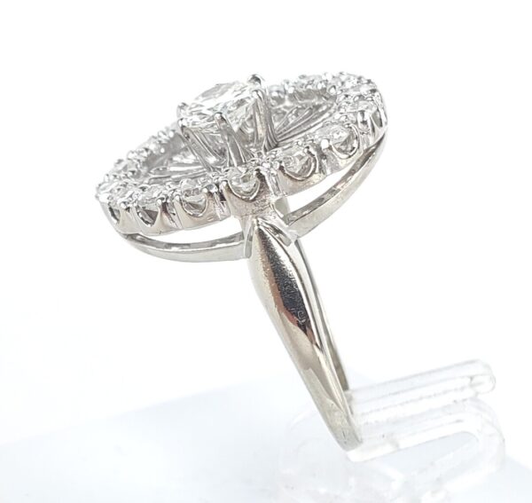 14k White Gold .90ctw Old European Single Cut Halo Diamond Oval Cocktail Ring - Image 6