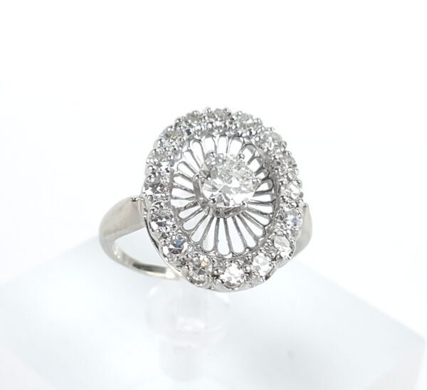 14k White Gold .90ctw Old European Single Cut Halo Diamond Oval Cocktail Ring