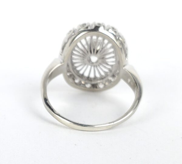 14k White Gold .90ctw Old European Single Cut Halo Diamond Oval Cocktail Ring - Image 9
