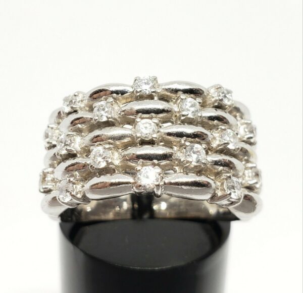 14k White Gold Weave Weaved Multi-Band Ribbed Unique Wide Ring 7.5'' - Image 3