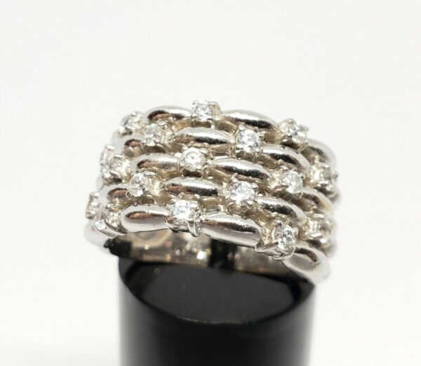 14k White Gold Weave Weaved Multi-Band Ribbed Unique Wide Ring 7.5'' - Image 4