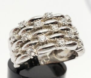 14k White Gold Weave Weaved Multi-Band Ribbed Unique Wide Ring 7.5''