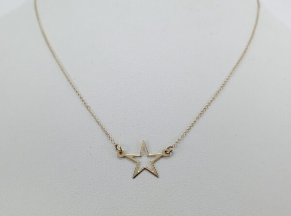 14k Yellow Gold 11mm 5 Pointed Star .87mm Chain Link Necklace 15 3/8'' - Image 3