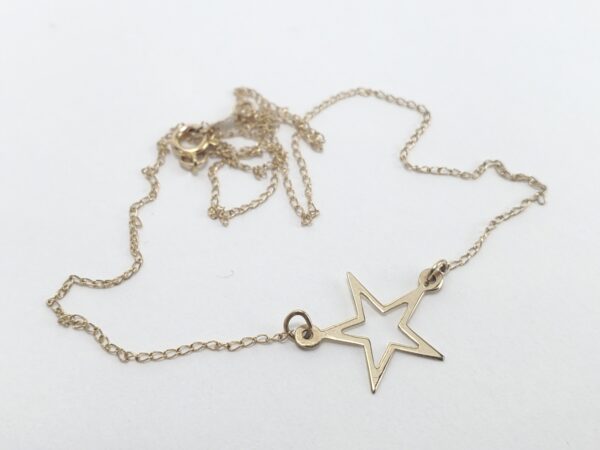 14k Yellow Gold 11mm 5 Pointed Star .87mm Chain Link Necklace 15 3/8'' - Image 4