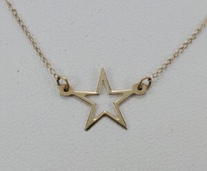 14k Yellow Gold 11mm 5 Pointed Star .87mm Chain Link Necklace 15 3/8''