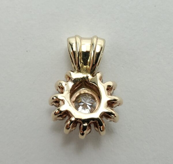 14k Yellow Gold .55ctw Natural Diamond Textured Halo Drop Pendant 5/8'' - Image 4