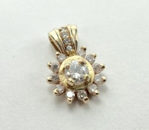 14k Yellow Gold .55ctw Natural Diamond Textured Halo Drop Pendant 5/8''