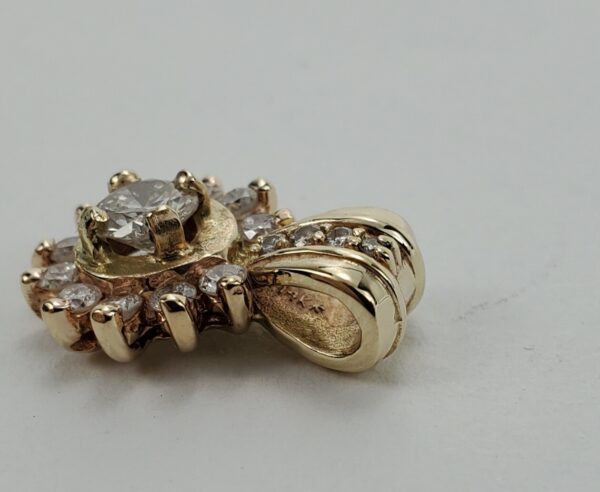 14k Yellow Gold .55ctw Natural Diamond Textured Halo Drop Pendant 5/8'' - Image 5