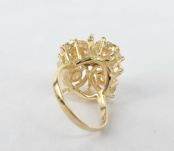 14k Yellow Gold Coral Turquoise Open Work Cocktail Ring 7'' - Image 9