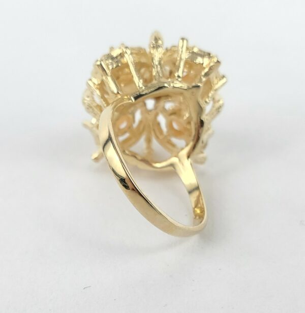 14k Yellow Gold Coral Turquoise Open Work Cocktail Ring 7'' - Image 10