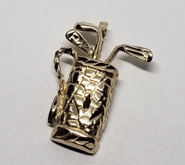 14k Yellow Gold Golf Bag Clubs Pitching Sand Wedge Putter Sports Charm Pendant - Image 3
