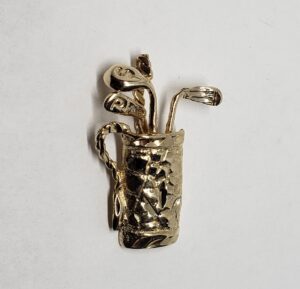 14k Yellow Gold Golf Bag Clubs Pitching Sand Wedge Putter Sports Charm Pendant