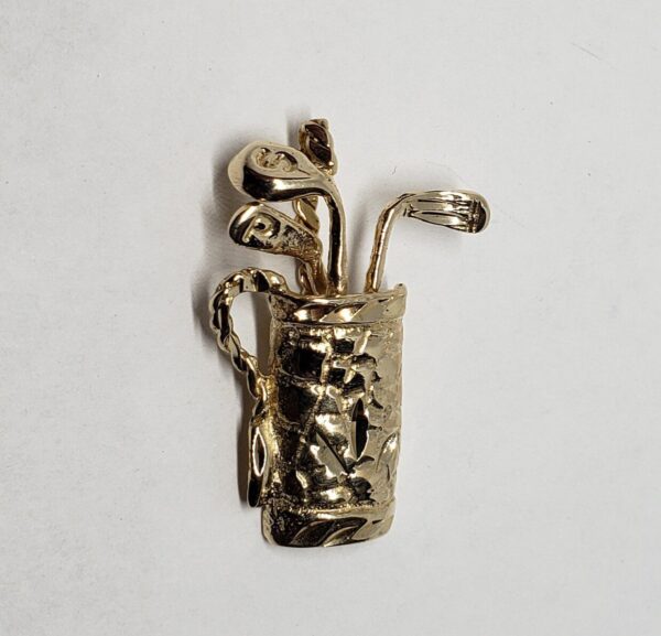 14k Yellow Gold Golf Bag Clubs Pitching Sand Wedge Putter Sports Charm Pendant
